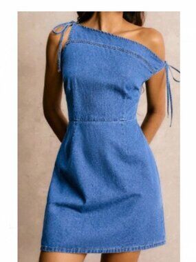 New Off Shoulder Blue Denim Mini Dress